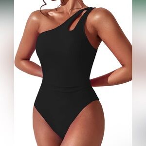 NWT One Shoulder One Piece Ruched Tummy Control Swimsuit Modest Bathing Suit